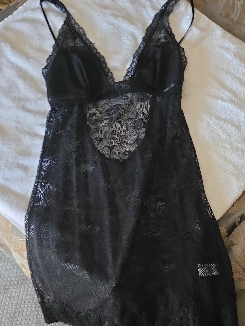 Black Lace Chemise Nightdress - Women's Intimates
